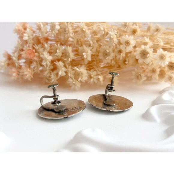 Abalone Geometric Modernist Taxco Sterling Silver Mexican Made Southwest Studs - Picture 7 of 9